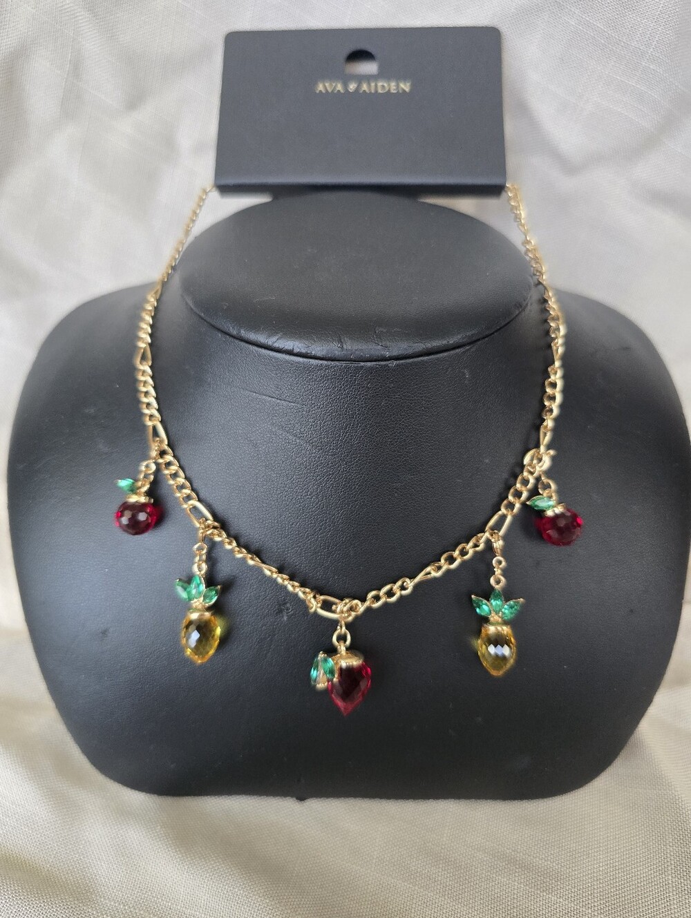 Ava & Aiden Gold-Tone Necklace with Red and Yellow Crystal Fruit Charms